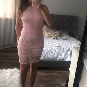 Pink lace midi dress
